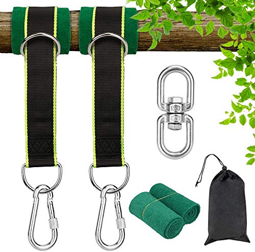 FORTGESCHE Tree Swing Straps Hanging Kits, Adjustable Swing Hammock Straps 5ft Length with 2 Heavy Duty Lock Carabiner Hooks and Tree Protector Sleeves Perfect for Hammock & Tree Swing, Holds 2200lb