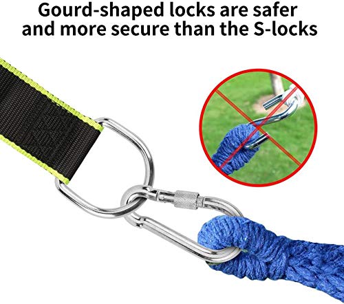 FORTGESCHE Tree Swing Straps Hanging Kits, Adjustable Swing Hammock Straps 5ft Length with 2 Heavy Duty Lock Carabiner Hooks and Tree Protector Sleeves Perfect for Hammock & Tree Swing, Holds 2200lb