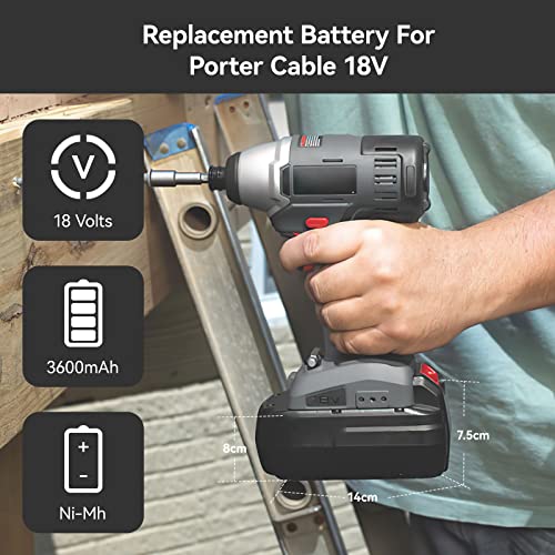 Moticett Upgraded to 3600mAh High Capacity Ni-Mh PC18B Replacement Battery Compatible with Porter Cable 18V Battery PCC489N PCMVC PCXMVC Cordless Tools