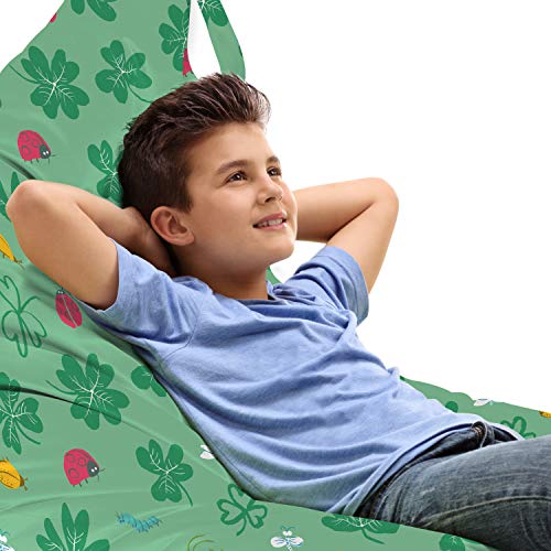 Ambesonne Forest Lounger Chair Bag, Clover Leaves and Ladybug Beetles Dragonfly Happy Day in Nature Luck Theme, High Capacity Storage with Handle Container, Lounger Size, Sea Green Multicolor