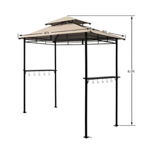 DikaSun BBQ Grill Gazebo 8 x 5 Barbecue Canopy Double Tiered Outdoor BBQ Grill Tent with Shelves and 10 Hooks