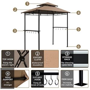 DikaSun BBQ Grill Gazebo 8 x 5 Barbecue Canopy Double Tiered Outdoor BBQ Grill Tent with Shelves and 10 Hooks