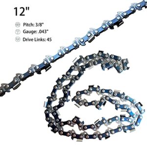 Opuladuo 2PC 12 Inch Chainsaw Chains, Replacement Chain for Dewalt 20V DCCS620B, DCCS620P1 Electric Chainsaw Chains - 3/8'' .043'' 45 Drive Links