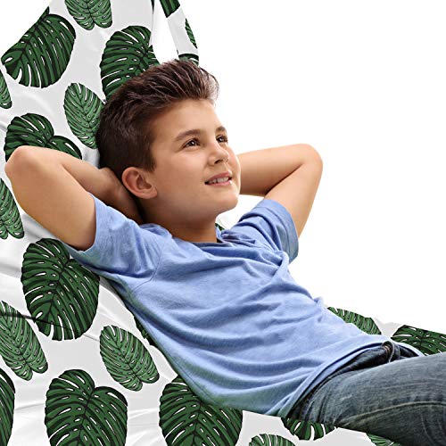 Ambesonne Exotic Lounger Chair Bag, Natural Theme Tropical Leaves Pattern Sketches of Monsteras on Plain Background, High Capacity Storage with Handle Container, Lounger Size, Olive Green