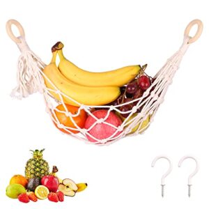macrame fruit hammock with hooks – hanging fruit hammock for kitchen under cabinet handwoven veggie banana hammock for kitchen décor