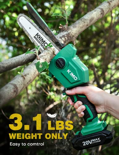 KIMO 6 Inch Mini Chainsaw Cordless, 2.3Lb Lightweight Handheld Chainsaw with Safety Lock, 20V Battery Powered Chainsaw, Portable Electric Chainsaw for Wood Cutting Tree Trimming