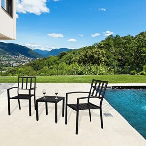 Outvita Patio Dining Chairs, Outdoor Heavy Duty Metal Seat with Armrest, Wrought Iron Stackable Chairs Set for Deck Porch Yard Garden Balcony, Supports 330 LBS, Set of 2 Black