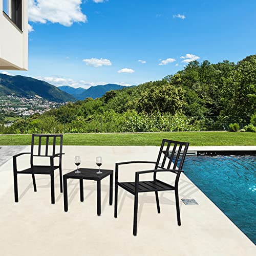 Outvita Patio Dining Chairs, Outdoor Heavy Duty Metal Seat with Armrest, Wrought Iron Stackable Chairs Set for Deck Porch Yard Garden Balcony, Supports 330 LBS, Set of 2 Black