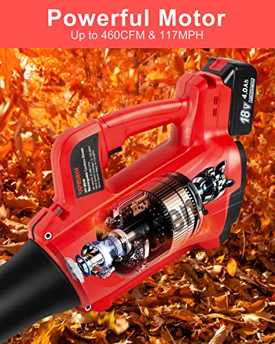 Vpment 460CFM 117MPH 18V Electric Cordless Leaf Blower-6 Adjustable Speeds，4.0 Ah Battery（Charger Included）