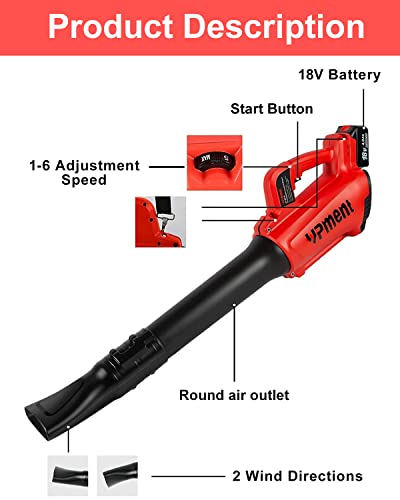 Vpment 460CFM 117MPH 18V Electric Cordless Leaf Blower-6 Adjustable Speeds，4.0 Ah Battery（Charger Included）