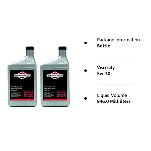 Briggs and Stratton 100074 Pack of (2) 1-Quart 5W-30 Synthetic Oil