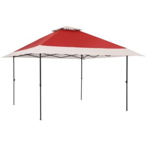 suntime 13×13 instant pop up canopy gazebo tent shelter with wheeled roller carry bag, bonus weight sandbags, stakes, ropes – red