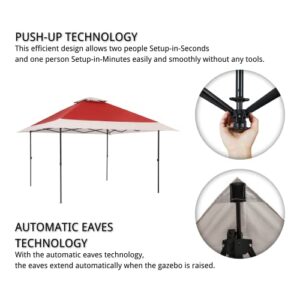 Suntime 13x13 Instant Pop Up Canopy Gazebo Tent Shelter with Wheeled Roller Carry Bag, Bonus Weight Sandbags, Stakes, Ropes - Red