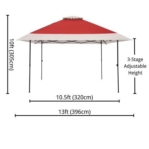 Suntime 13x13 Instant Pop Up Canopy Gazebo Tent Shelter with Wheeled Roller Carry Bag, Bonus Weight Sandbags, Stakes, Ropes - Red