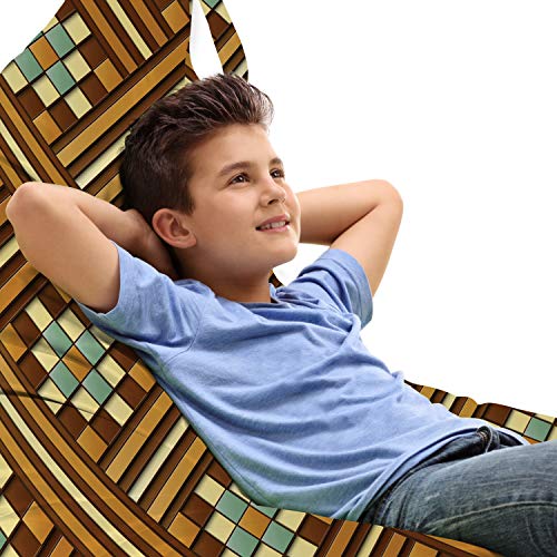 Ambesonne Retro Lounger Chair Bag, Earth Tones Inspired Geometric Stripes Color Bars and Squares Pattern, High Capacity Storage with Handle Container, Lounger Size, Chocolate and Cadet Blue