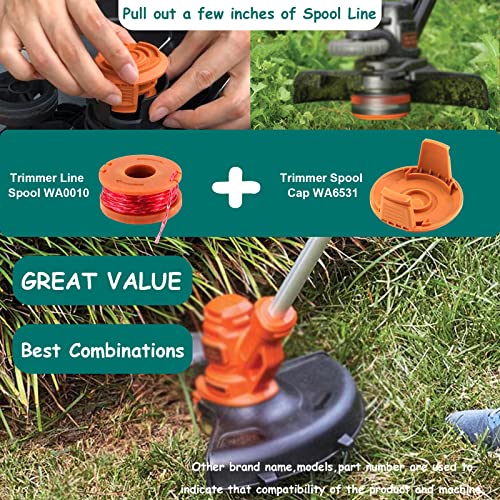 Vypart WA0010 String Trimmer Line Spool Compatible with Worx,0.065 in 10ft Edger Spool Line with WA6531 Spool Cap Cover (12 Spool+3 Cap)