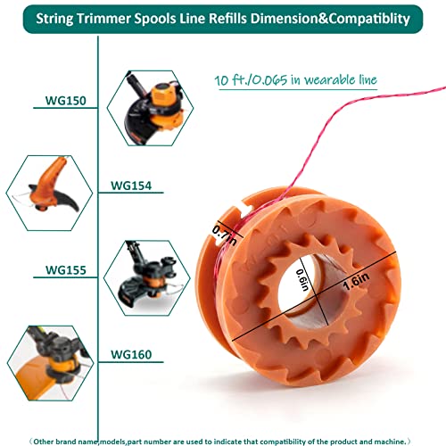 Vypart WA0010 String Trimmer Line Spool Compatible with Worx,0.065 in 10ft Edger Spool Line with WA6531 Spool Cap Cover (12 Spool+3 Cap)