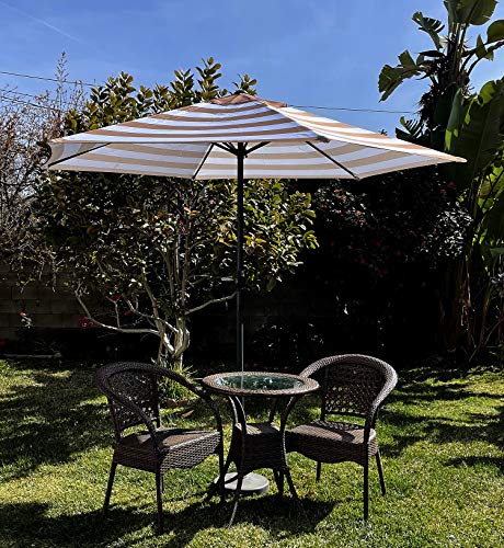 BELLRINO DECOR BELLRINO Replacement 9 ft 6 ribs MEDIUM COFFEEWHITE STRIPE STRONG & THICK Umbrella Canopy (Canopy Only)