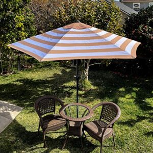 BELLRINO DECOR BELLRINO Replacement 9 ft 6 ribs MEDIUM COFFEEWHITE STRIPE STRONG & THICK Umbrella Canopy (Canopy Only)