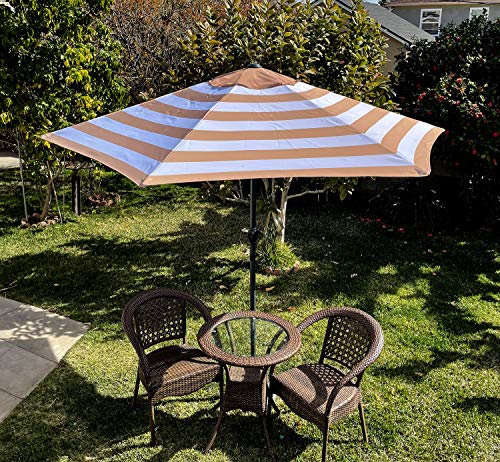 BELLRINO DECOR BELLRINO Replacement 9 ft 6 ribs MEDIUM COFFEEWHITE STRIPE STRONG & THICK Umbrella Canopy (Canopy Only)