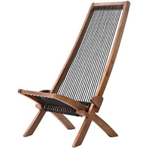 knocbel outdoor folding chair, low profile patio lounge chair with ergonomic seat and tall slanted back for porch deck lawn garden, 250lbs weight capacity (brown and black)