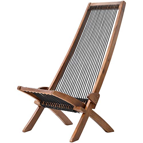 Knocbel Outdoor Folding Chair, Low Profile Patio Lounge Chair with Ergonomic Seat and Tall Slanted Back for Porch Deck Lawn Garden, 250lbs Weight Capacity (Brown and Black)