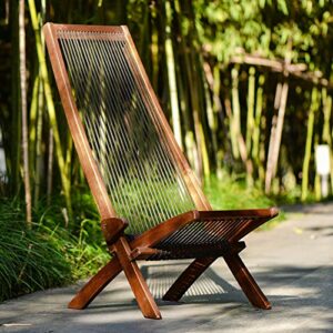 Knocbel Outdoor Folding Chair, Low Profile Patio Lounge Chair with Ergonomic Seat and Tall Slanted Back for Porch Deck Lawn Garden, 250lbs Weight Capacity (Brown and Black)