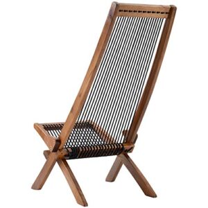 Knocbel Outdoor Folding Chair, Low Profile Patio Lounge Chair with Ergonomic Seat and Tall Slanted Back for Porch Deck Lawn Garden, 250lbs Weight Capacity (Brown and Black)