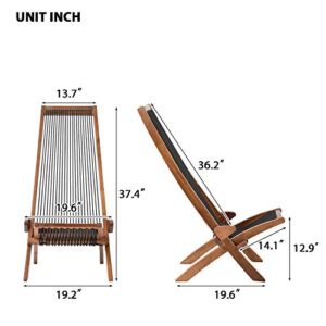 Knocbel Outdoor Folding Chair, Low Profile Patio Lounge Chair with Ergonomic Seat and Tall Slanted Back for Porch Deck Lawn Garden, 250lbs Weight Capacity (Brown and Black)