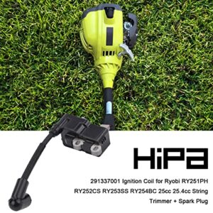 Hipa 291337001 Ignition Coil for Ryobi RY251PH RY252CS RY253SS RY254BC 25cc 25.4cc String Trimmer + Spark Plug