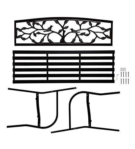 Plow & Hearth Weatherproof Tree of Life Outdoor Bench | Holds Up to 300 lbs | Garden Patio Porch Park Deck | Metal | Black