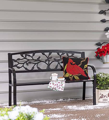 Plow & Hearth Weatherproof Tree of Life Outdoor Bench | Holds Up to 300 lbs | Garden Patio Porch Park Deck | Metal | Black