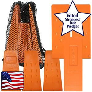 Cold Creek Loggers Made in USA Orange Spiked Tree Wedges for Tree Cutting Falling, Bucking, Felling Wedges Chainsaw Loggers Supplies, 3-5.5" and 3-8" Wedges Plus Free Storage Bag