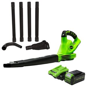 greenworks 40v (150 mph) cordless leaf blower, 4.0ah battery and charger included 24212, 4ah battery & charger, gutter cleaning kit