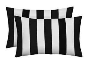 hkmiu rsh décor set of 2 indoor/outdoor decorative lumbar/rectangle pillows – black and white stripe