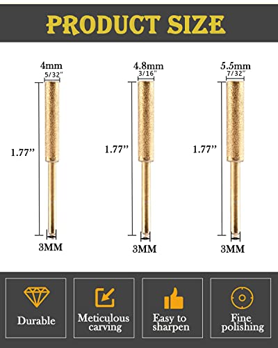 Shitime 45 Pcs Diamond Chainsaw Sharpener 1/8" Shank, High Hardness Burr Grinding Stone Chainsaw Sharpening Kit for Chain Saw Stone Jewelry Wood (5/32'', 3/16'', 7/32'')