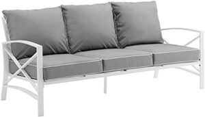 crosley furniture ko60027wh-gy kaplan outdoor metal sofa, white with gray cushions