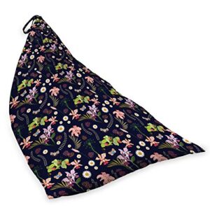 Ambesonne Botanical Lounger Chair Bag, Natural Theme Garden Illustration Along Various Plants and Colorful Butterflies, High Capacity Storage with Handle Container, Lounger Size, Multicolor