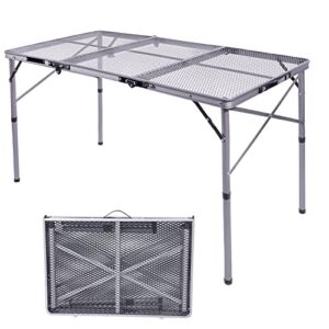 lineslife folding grill table for camping, portable lightweight aluminum metal grill table for outdoor cooking bbq picnic with adjustable heights legs, silver 48×24 inches