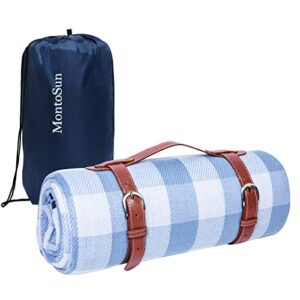 montosun large 59×79” picnic blankets handy beach picnic blanket outdoor lawn mat 3 layered blanket waterproof foldable beach blanket sandproof for camping,travelling,hiking (sky blue gingham)