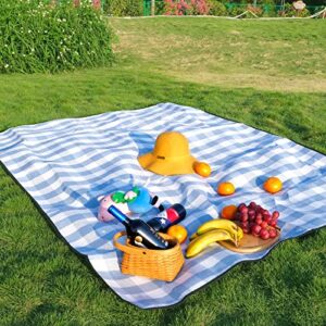 MontoSun Large 59x79'' Picnic Blankets Handy Beach Picnic Blanket Outdoor Lawn Mat 3 Layered Blanket Waterproof Foldable Beach Blanket Sandproof for Camping,Travelling,Hiking (Sky Blue Gingham)