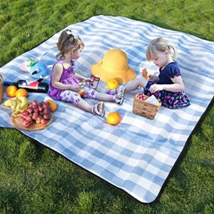 MontoSun Large 59x79'' Picnic Blankets Handy Beach Picnic Blanket Outdoor Lawn Mat 3 Layered Blanket Waterproof Foldable Beach Blanket Sandproof for Camping,Travelling,Hiking (Sky Blue Gingham)