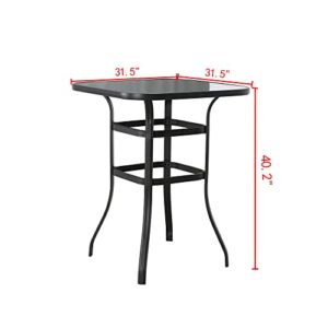 LOKATSE HOME 3 Pcs Patio Bar High Swivel Stools Set， 2 Tall Chairs and 1 Height Outdoor Bistro Table, Khaki