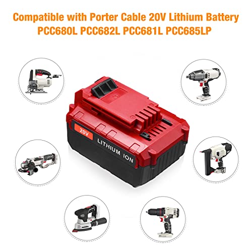 LORDONE 6500mAh PCC685L Battery Compatible with Porter Cable 20V Battery for PCC680L PCC682L PCC685LP PCC681L PCC660B PCC790B Battery with Porter Cable 20V Charger Power Tools Battery（2Packs）