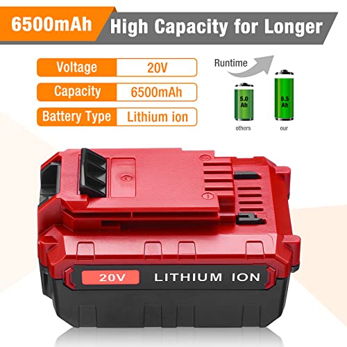 LORDONE 6500mAh PCC685L Battery Compatible with Porter Cable 20V Battery for PCC680L PCC682L PCC685LP PCC681L PCC660B PCC790B Battery with Porter Cable 20V Charger Power Tools Battery（2Packs）