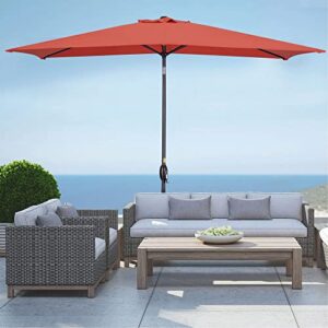 Aok Garden Rectangle Patio Umbrella 6.5x10ft, Outdoor Market Table Umbrella Aluminum Pole with Tilt and Crank 6 Sturdy Ribs for Deck Lawn Pool, Wine Red