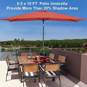 Aok Garden Rectangle Patio Umbrella 6.5x10ft, Outdoor Market Table Umbrella Aluminum Pole with Tilt and Crank 6 Sturdy Ribs for Deck Lawn Pool, Wine Red