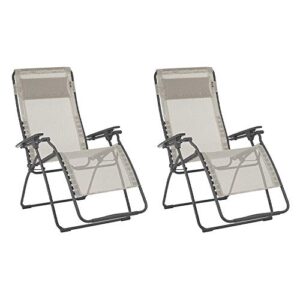 lafuma futura xl zero gravity recliner lawn patio lounge chairs set, tan (pair)