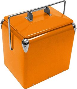 creative outdoor stainless steel legacy cooler w/built-in bottle opener – insulated ice chest vintage design, orange