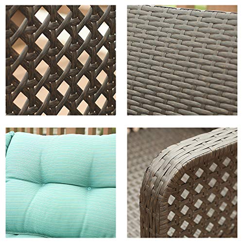 U-Eway Outdoor Rattan Single Chair 2pcs,Patio PE Wicker Furniture Cushion Seat,2Pcs Armchairs PE Rattan Sofa Backyard Yard,Premium Spun Ploy Fabric,Removable Cushion Cover Zipper, Washable (Green)